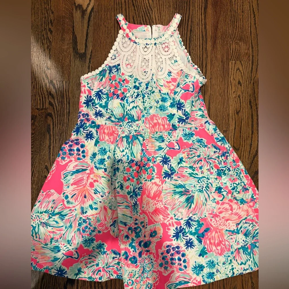 Lilly Pulitzer Pink Floral Trim Halter Dress - Picture 1 of 3